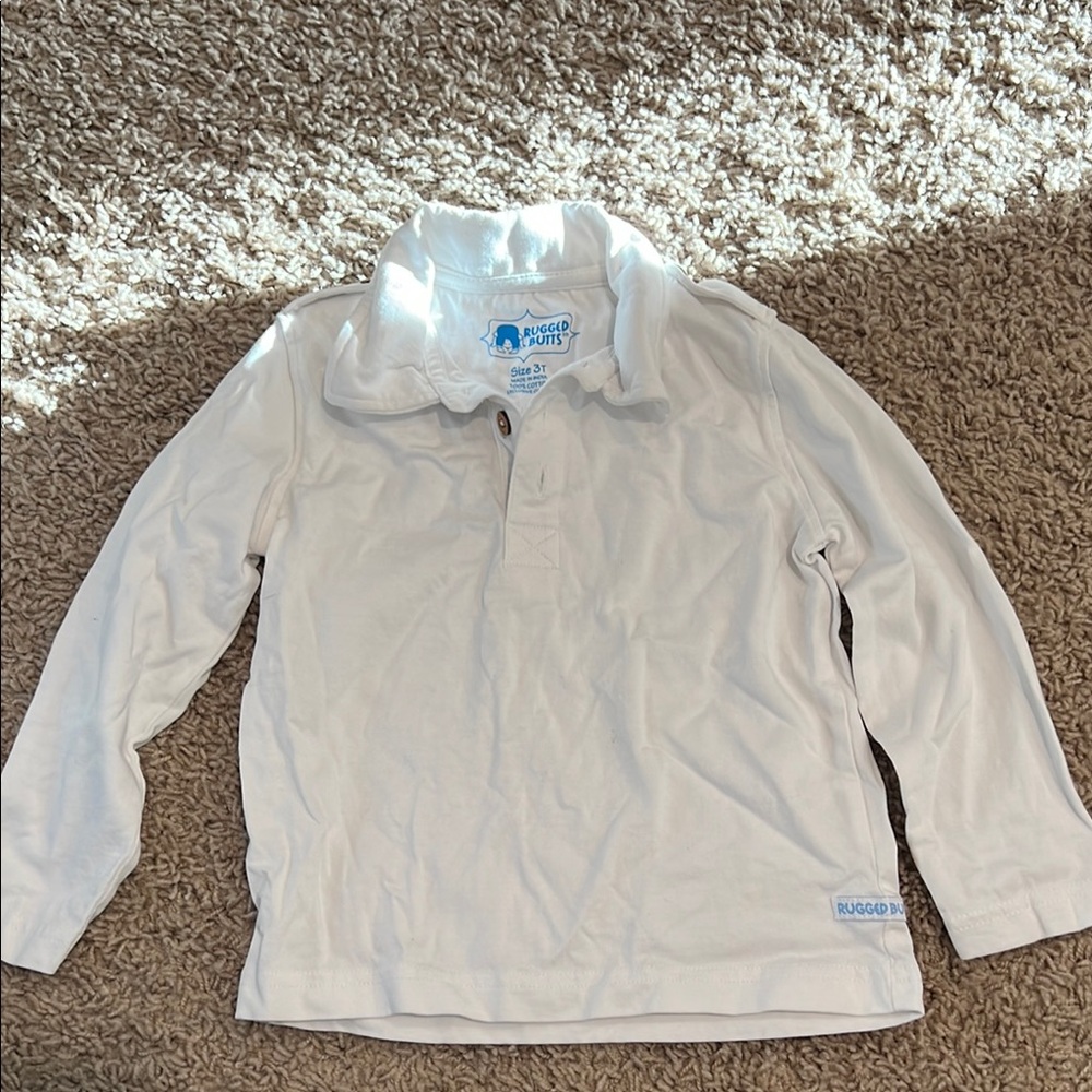 White Polo Shirt with Long Sleeves and Soft Texture